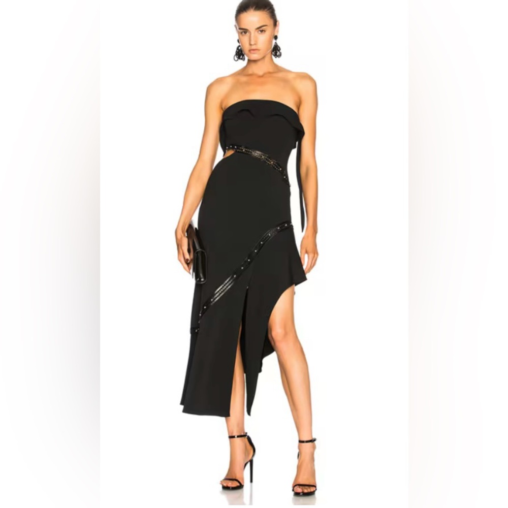 JONATHAN SIMKHAI - Strapless Side-Cutout Long Dress with Leather Trim -B…